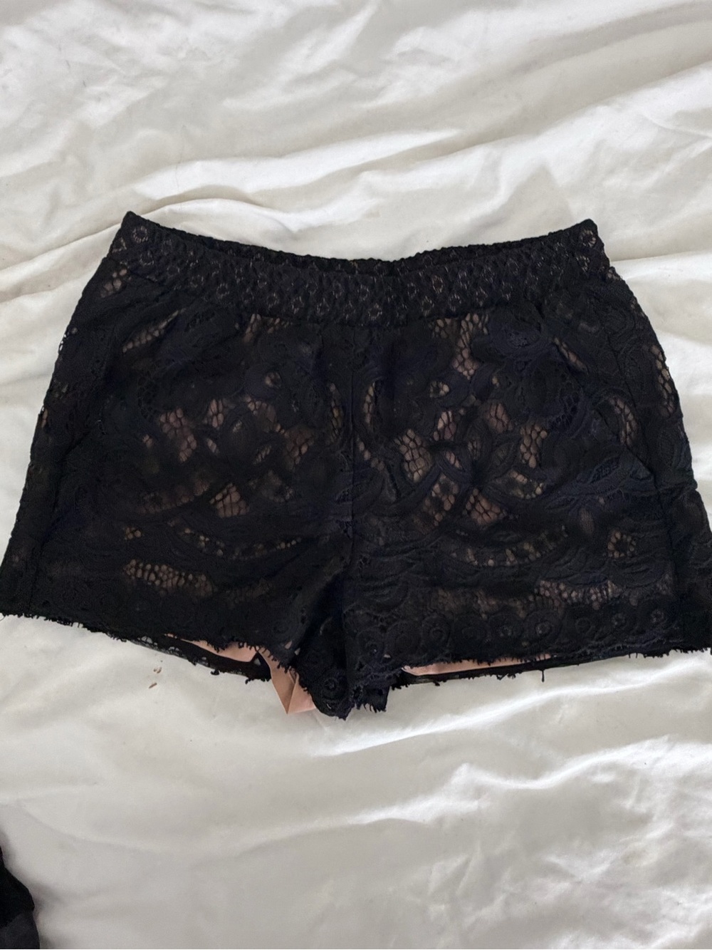 BCBGMaxAzria Black Lace Pajama Shorts with Pink Lining